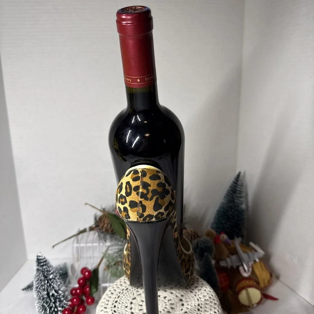 Wild Eye Designs Leopard Print High Heel Stiletto Shoe Wine Holder